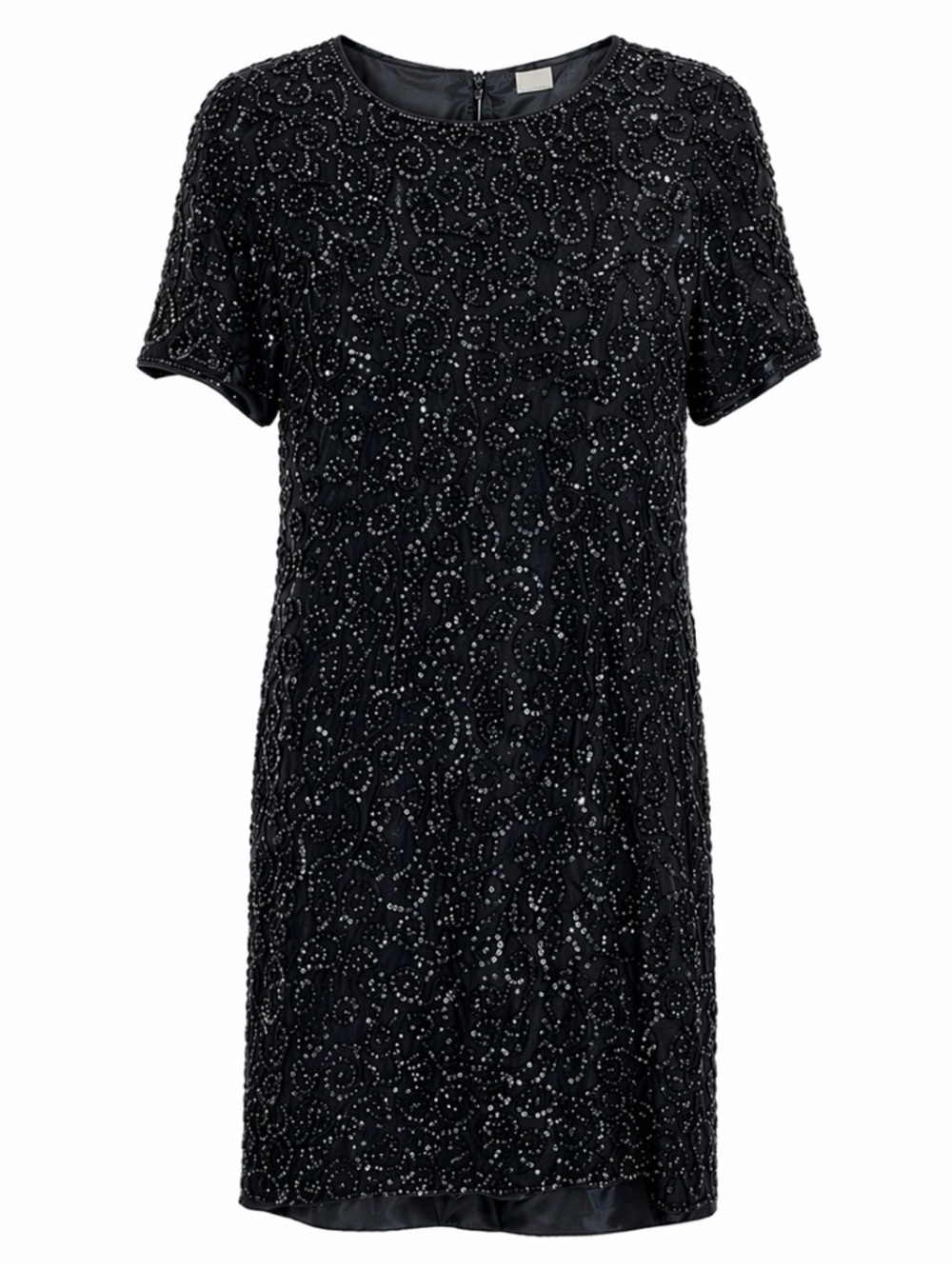 Niteline Vintage Black Silk Beaded Sequin Cocktail Dress Short Sleeve Shift